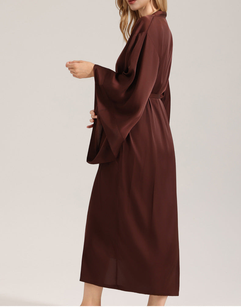 Women Solid Color Satin Chiffon Long Robe