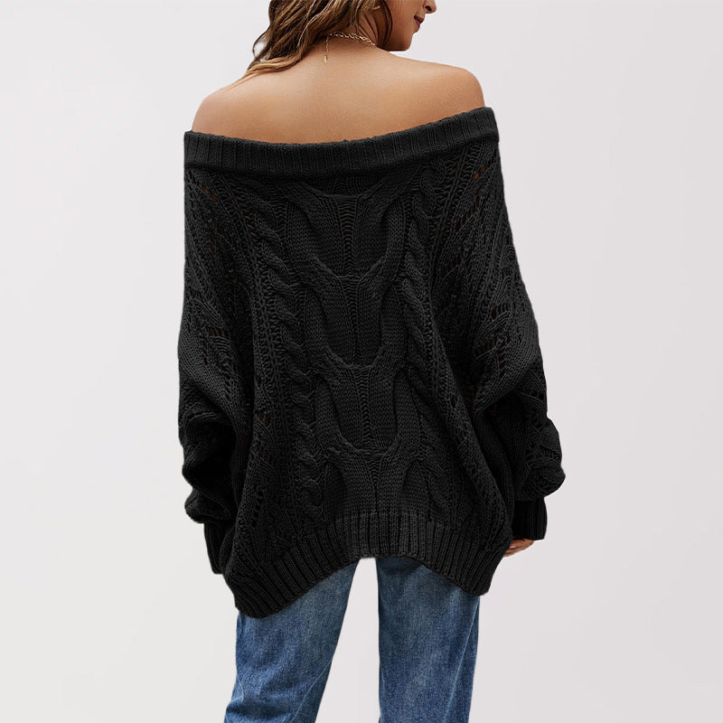 Off-Shoulder Chunky Cable Knit Sweater