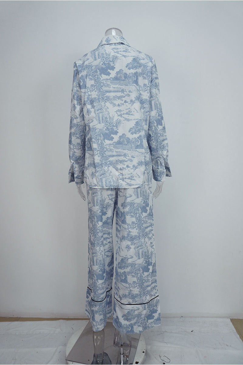 Shirt and Wide Leg Pants Two Piece Set