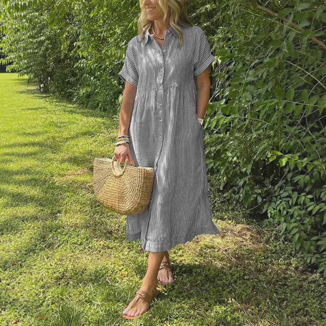 Striped Button-Down Shirt Dress