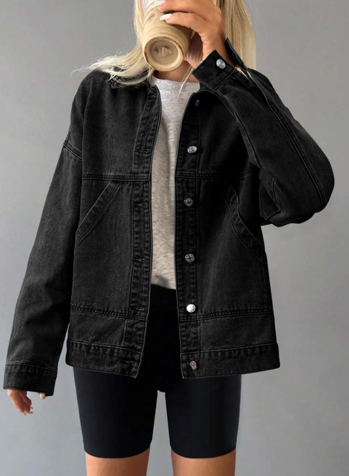Relaxed Fit Denim Jacket with Pockets