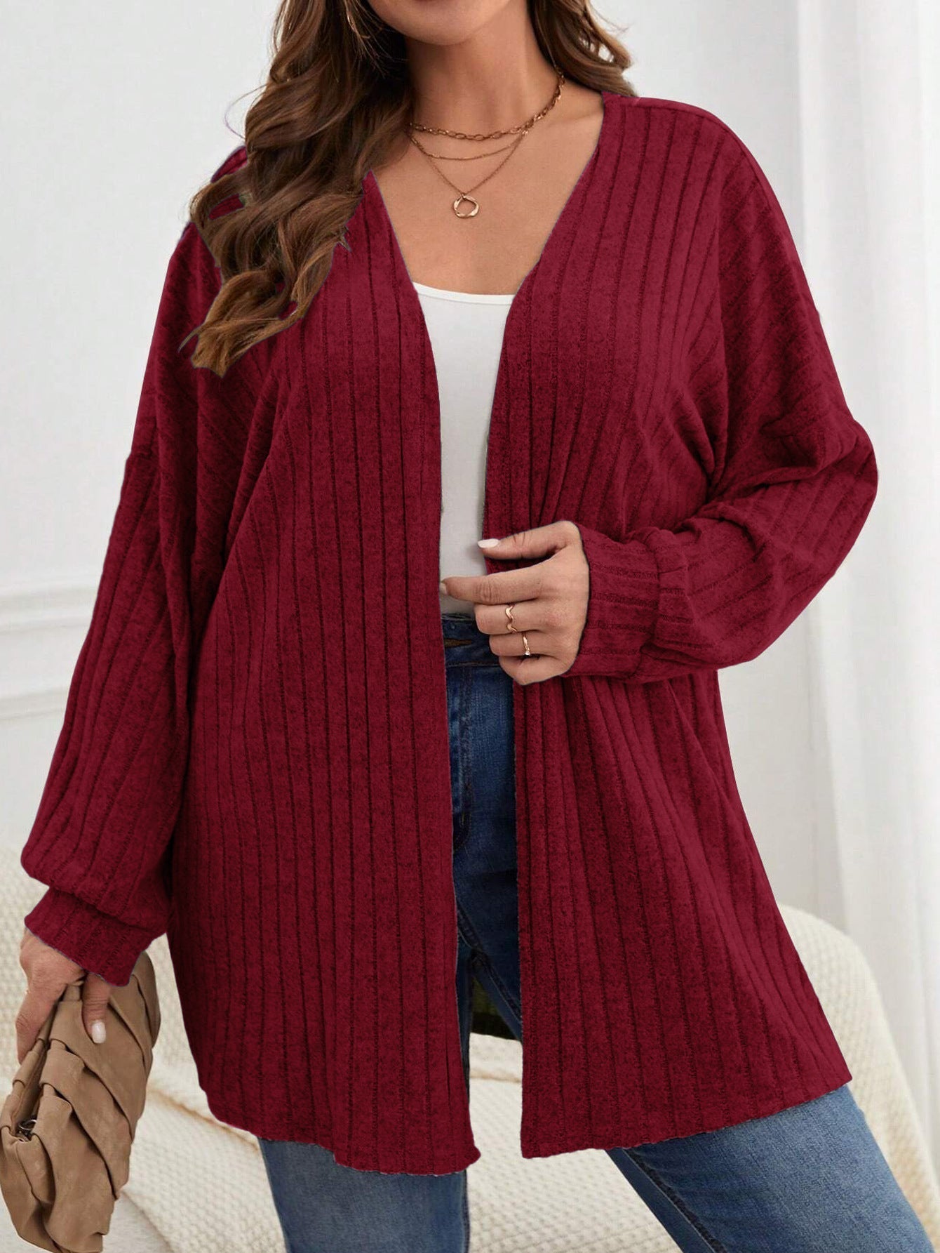 Ribbed Open Front Cardigan