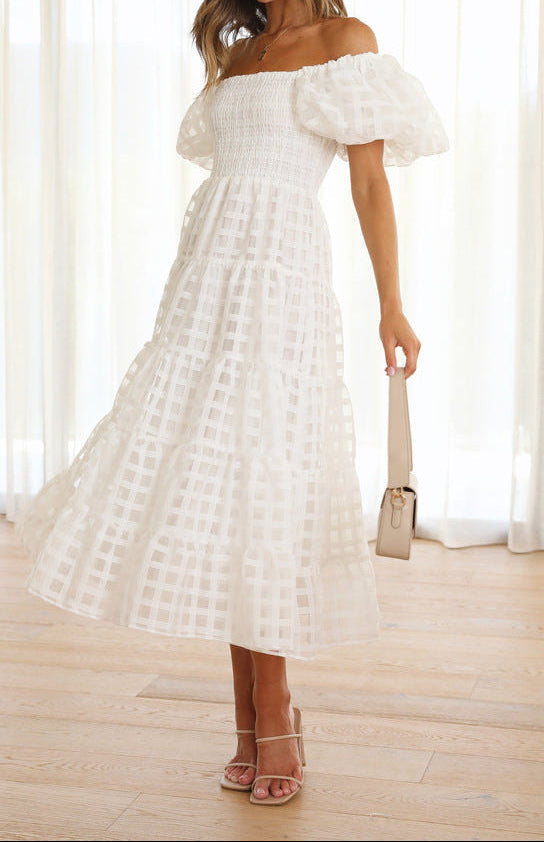 Women Off Shoulder Lantern Sleeve Dress