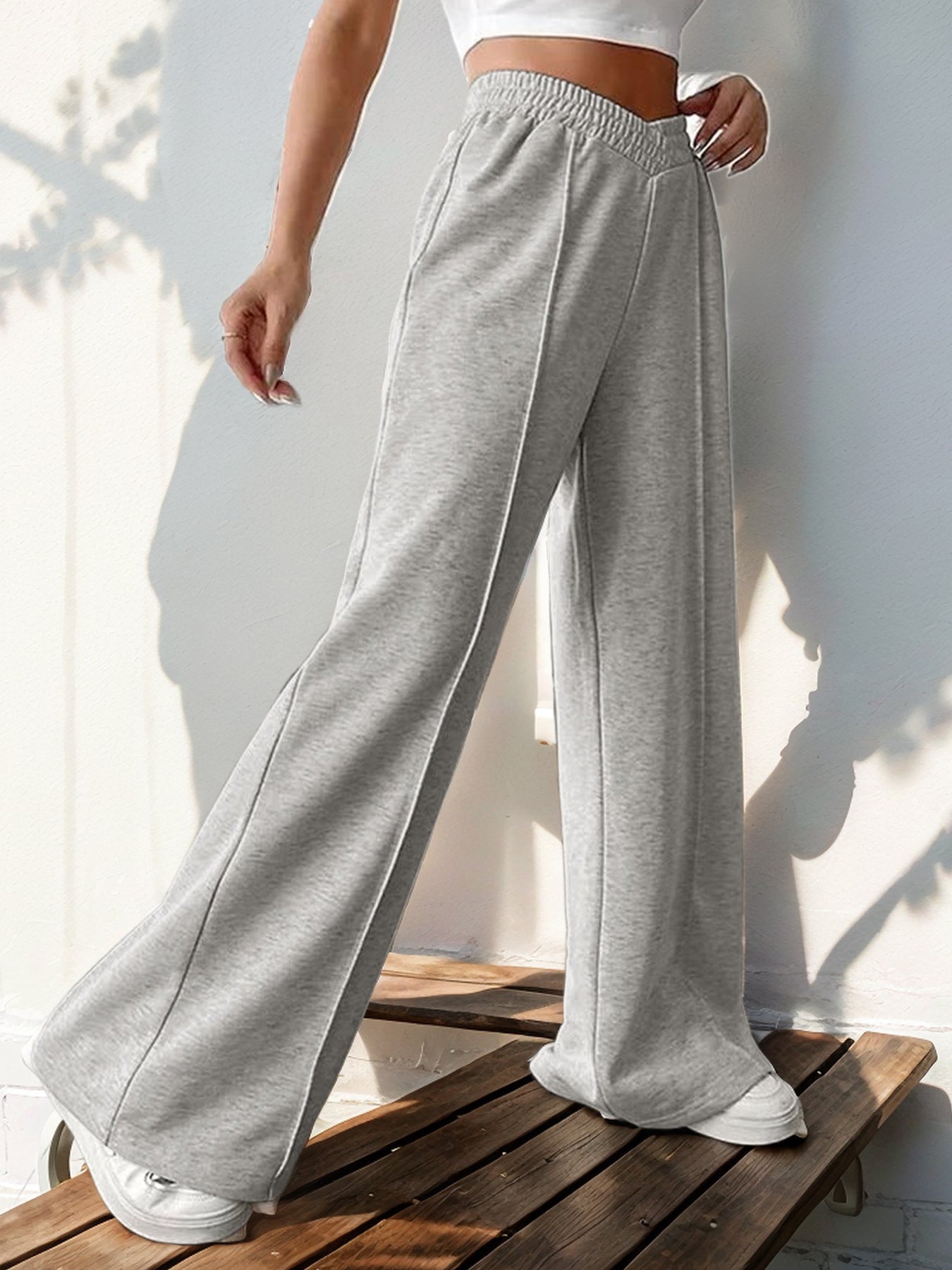 V Shape High Waist Wide Leg Pants