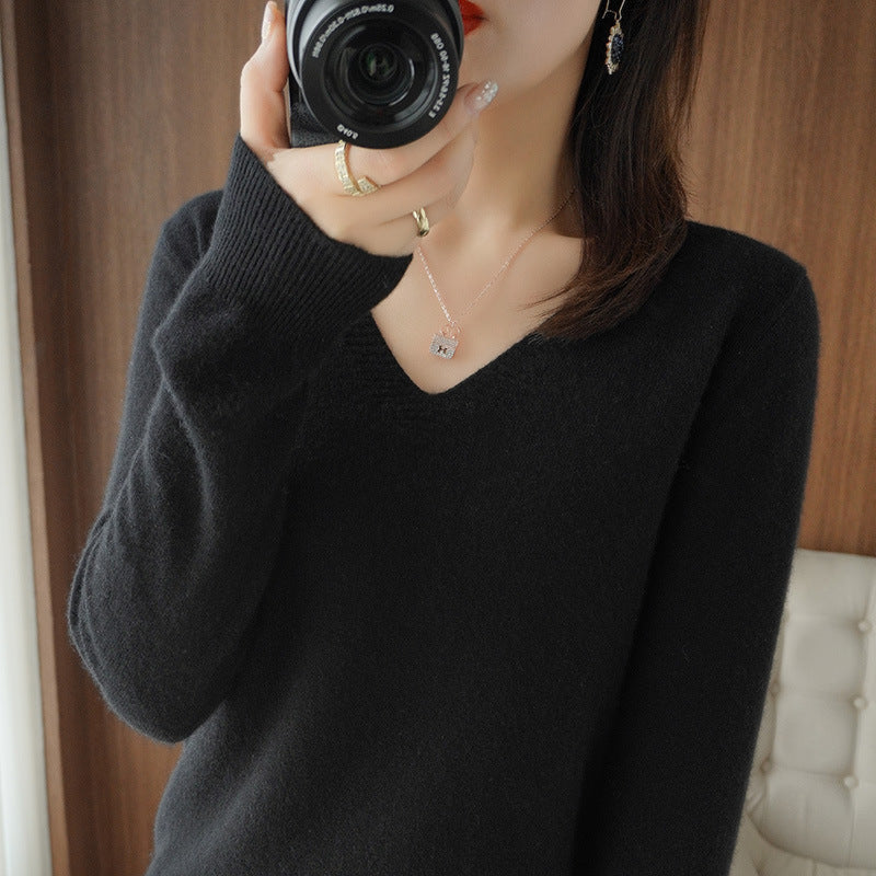 V Neck Lightweight Knit Slim Fit Pullover Sweater