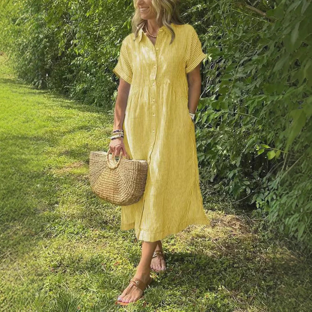 Striped Button-Down Shirt Dress