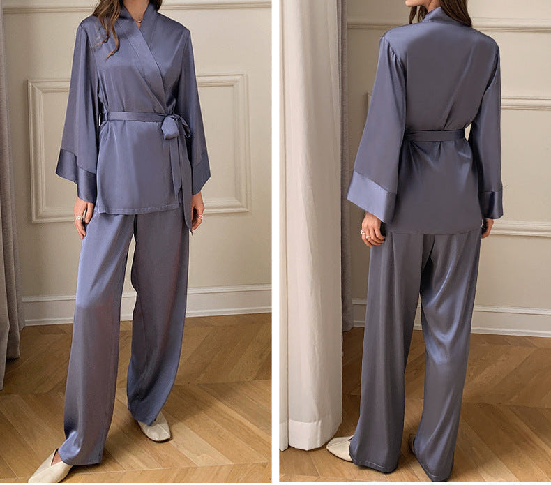 Women Satin Chiffon Long Sleeve Pajama Set