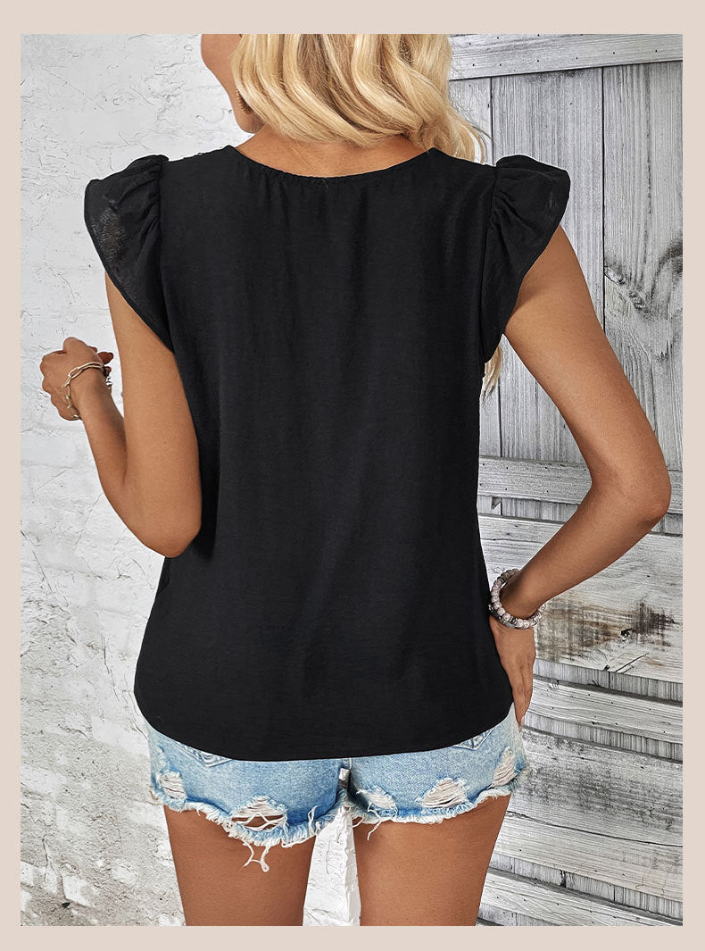 Color Block V Neck Short Sleeve Top