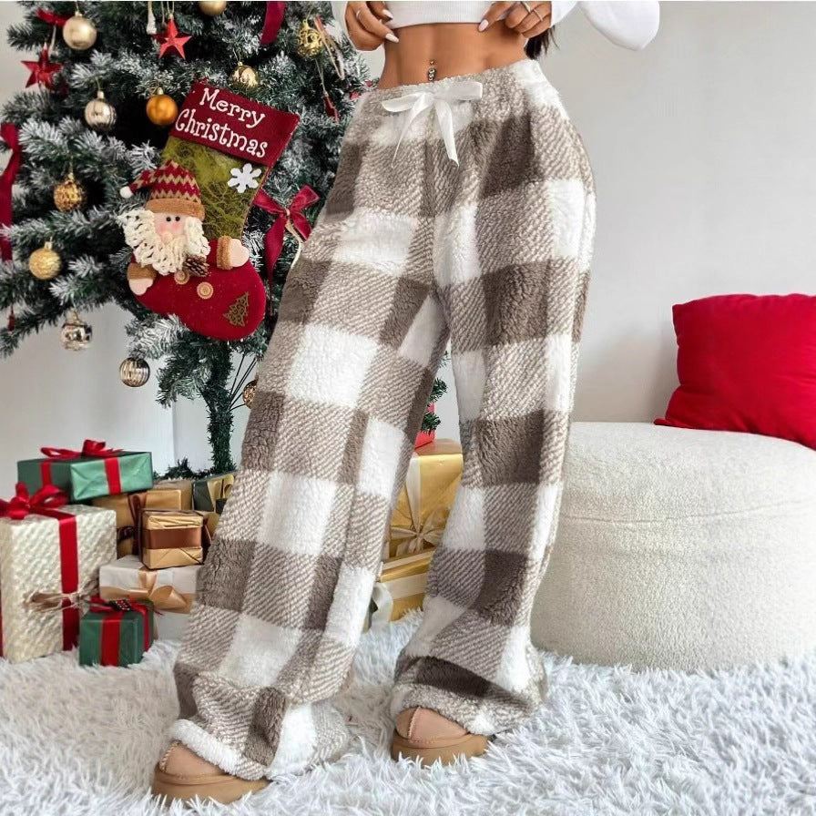 Plaid Print Tie-Waist Wide-Leg Pants