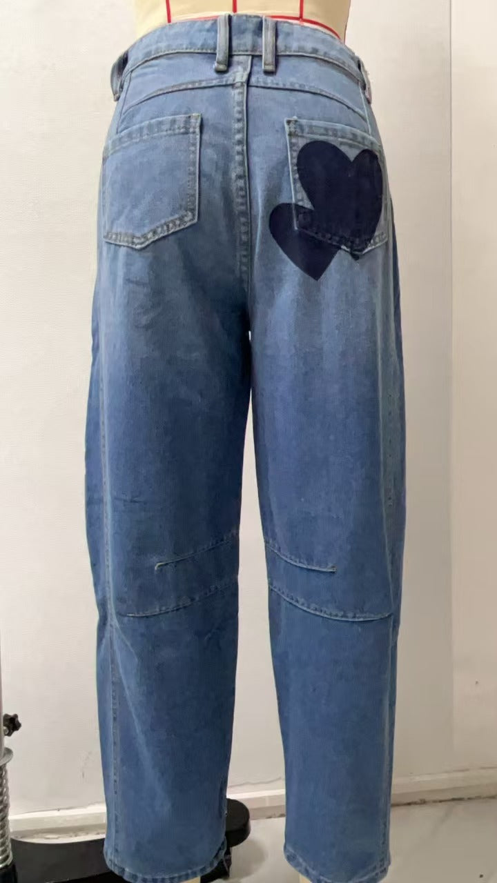 Relaxed Mid-Rise Straight-Leg Printed Jeans