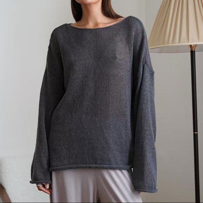Sheer Hollow Knit Crew Neck Sweater