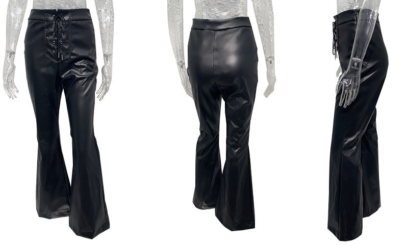 High Waist Flared PU Leather Pants
