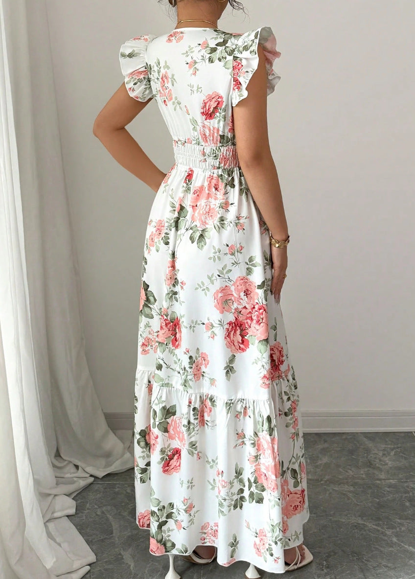 Women Elegant Floral Print Long Hem Dress