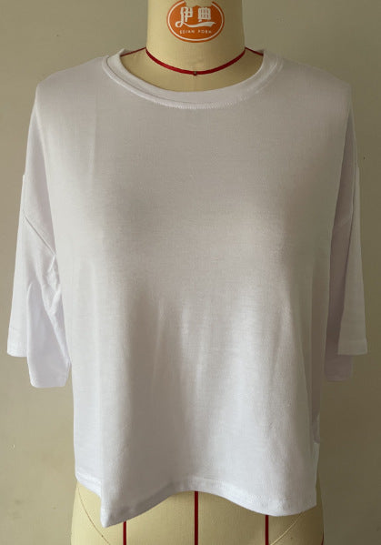 Women's Loose Cropped T-Shirt Casual Solid Short Sleeve Tee