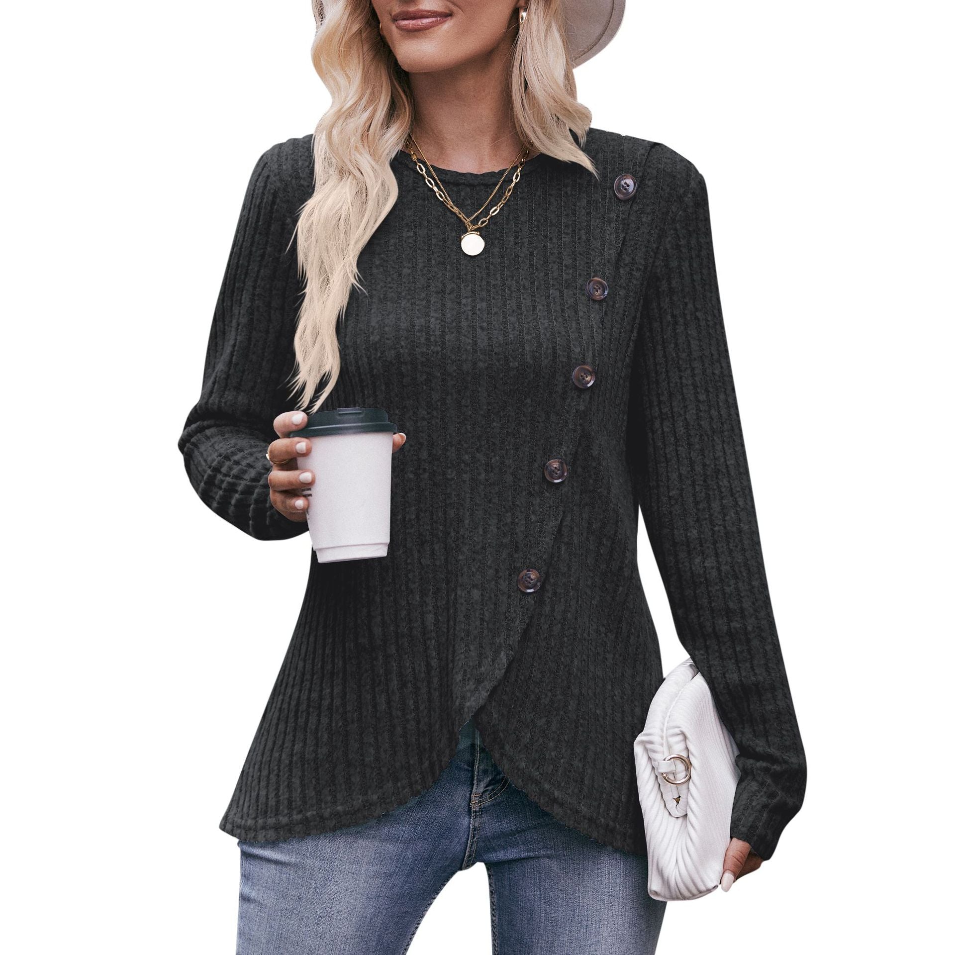Women's Ribbed Button T-Shirt