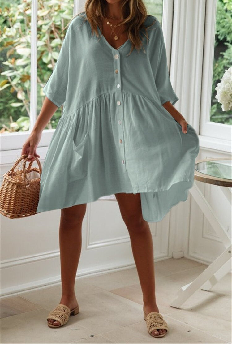 Women Button Loose Beach Cover-Up