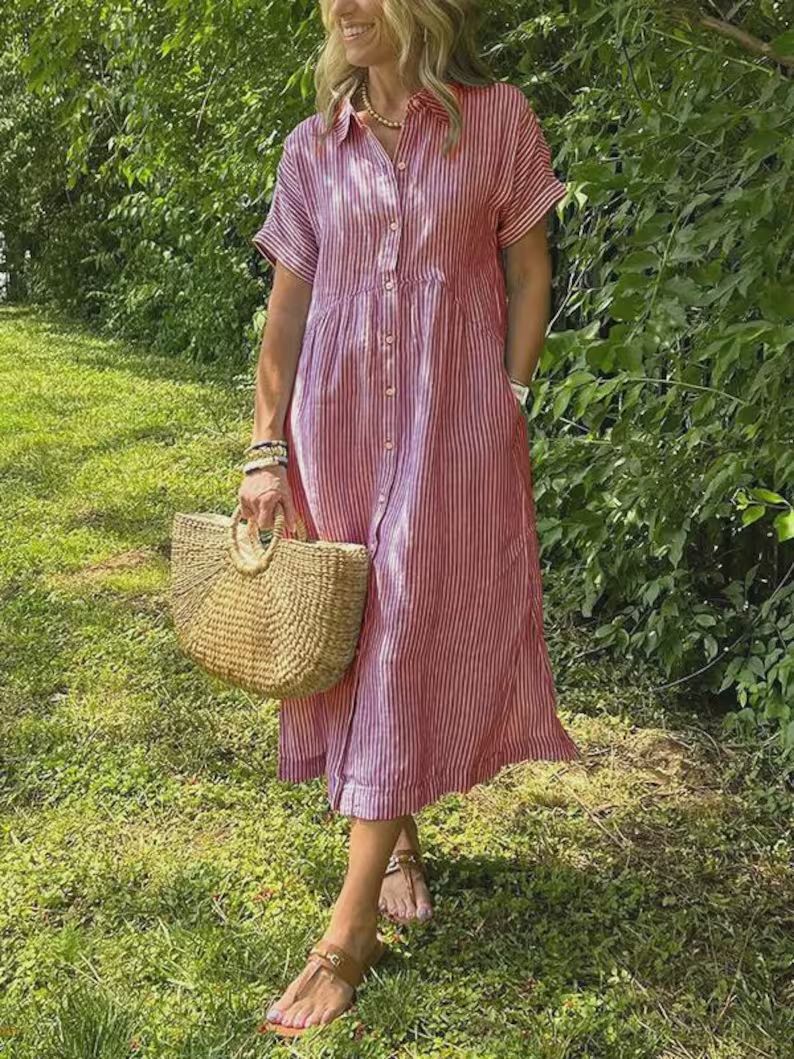 Striped Button-Down Shirt Dress
