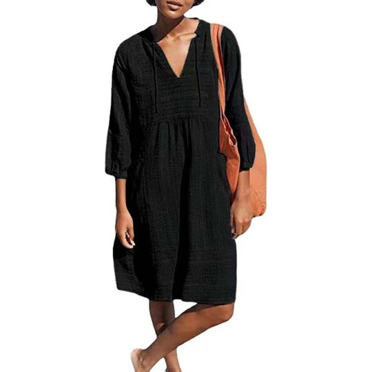 Jacquard V-Neck Linen Blend Dress