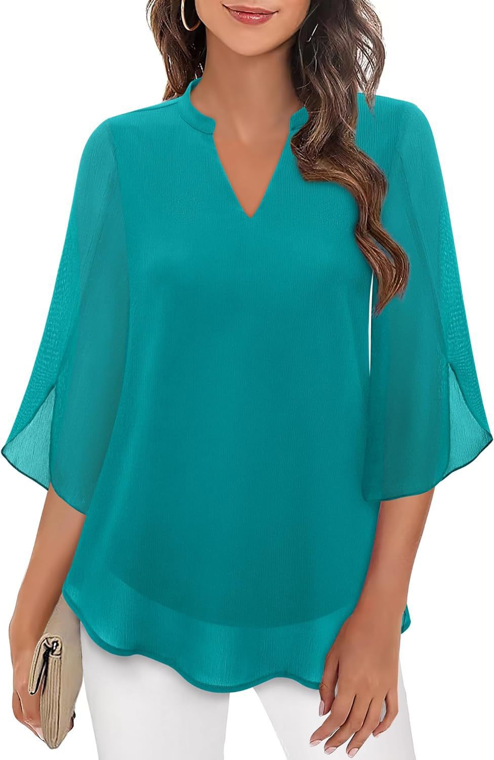 Petal Sleeve V-Neck Chiffon Blouse