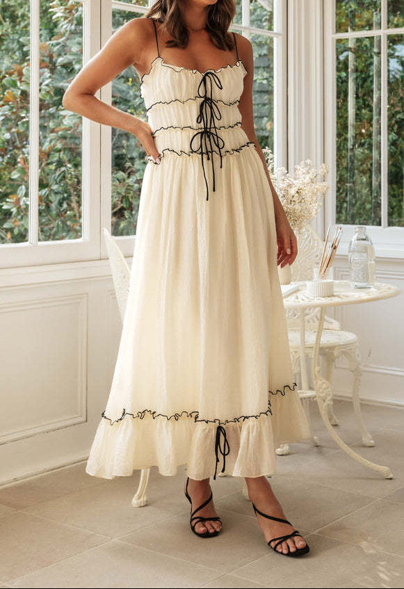 Spaghetti Strap Patchwork Maxi Dress