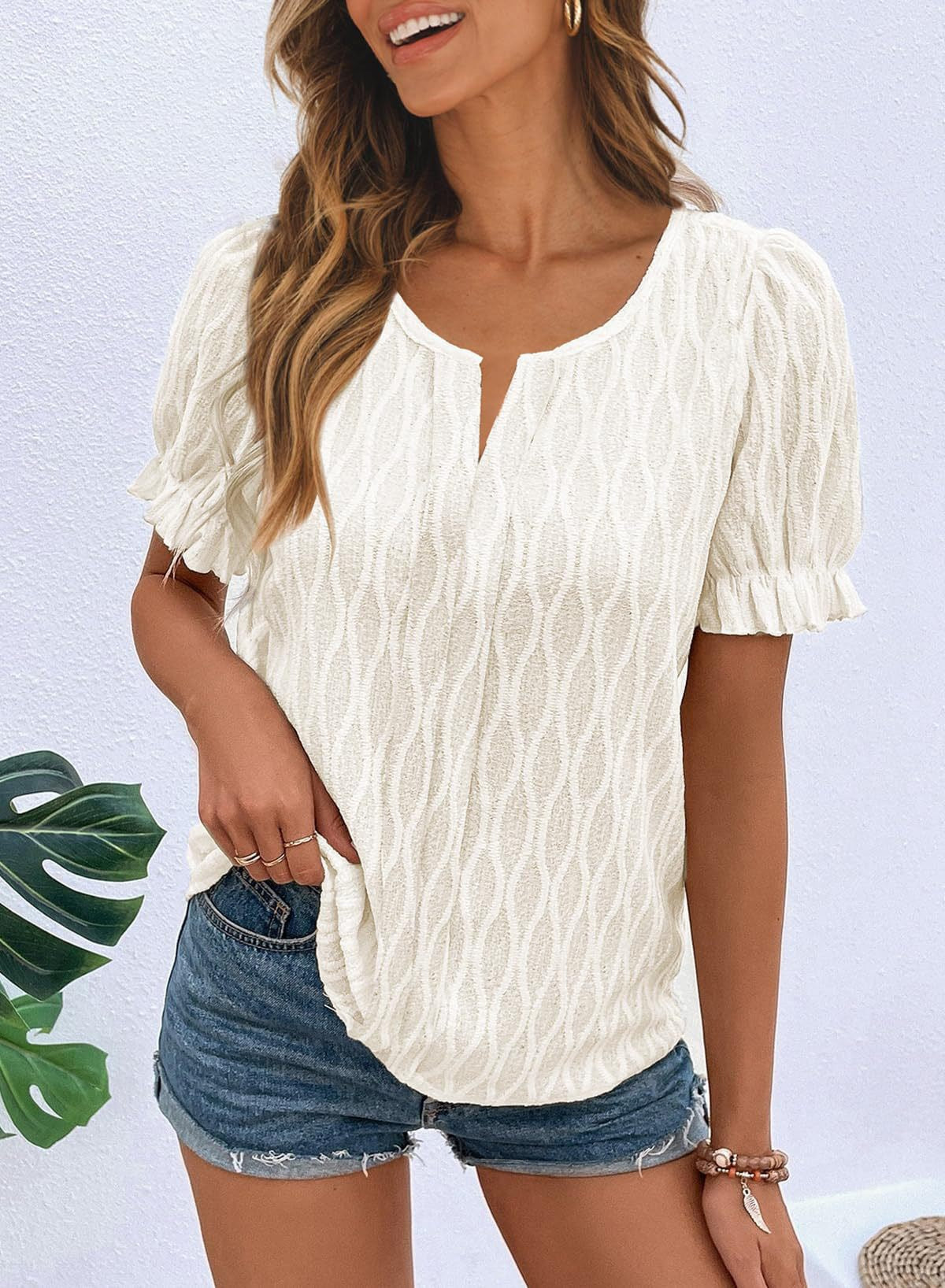 Puff Sleeve Textured Blouse