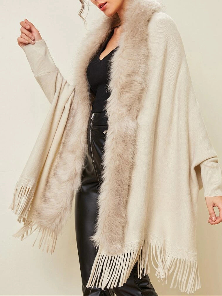 Faux Fur Collar Knit Cardigan