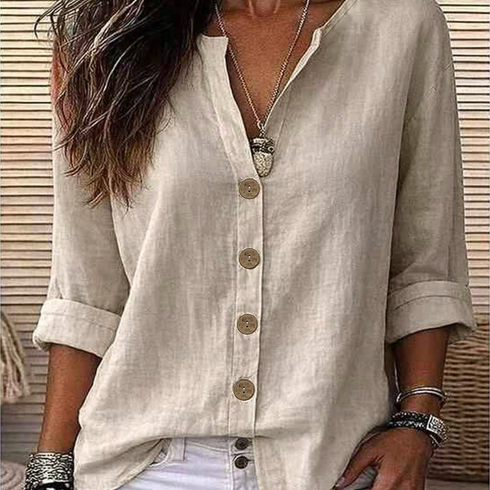 Women’s Casual V-Neck Button Blouse