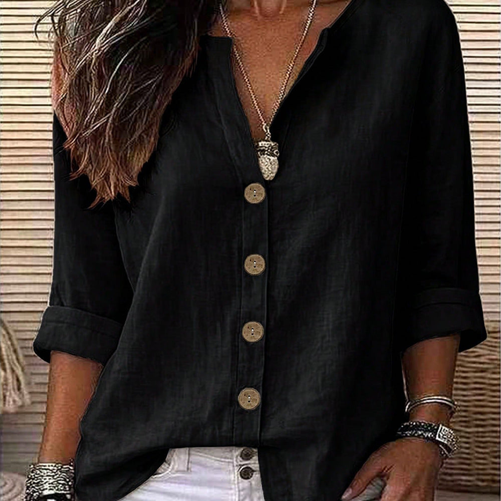Women’s Casual V-Neck Button Blouse