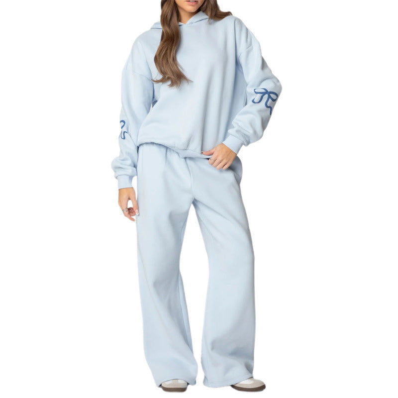 Thick Crew Neck Sweatshirt and Wide-Leg Pants Set