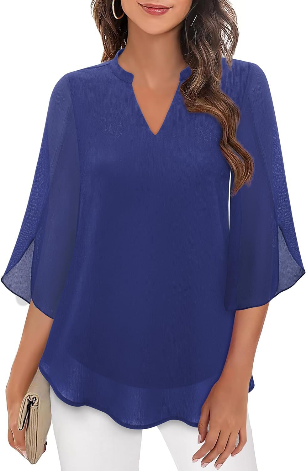 Petal Sleeve V-Neck Chiffon Blouse