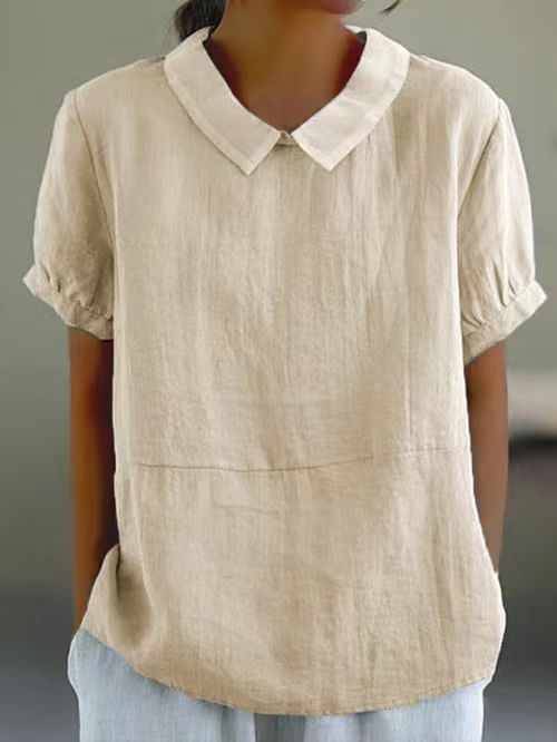 Relaxed Fit Collared Short Sleeve Cotton Shirt