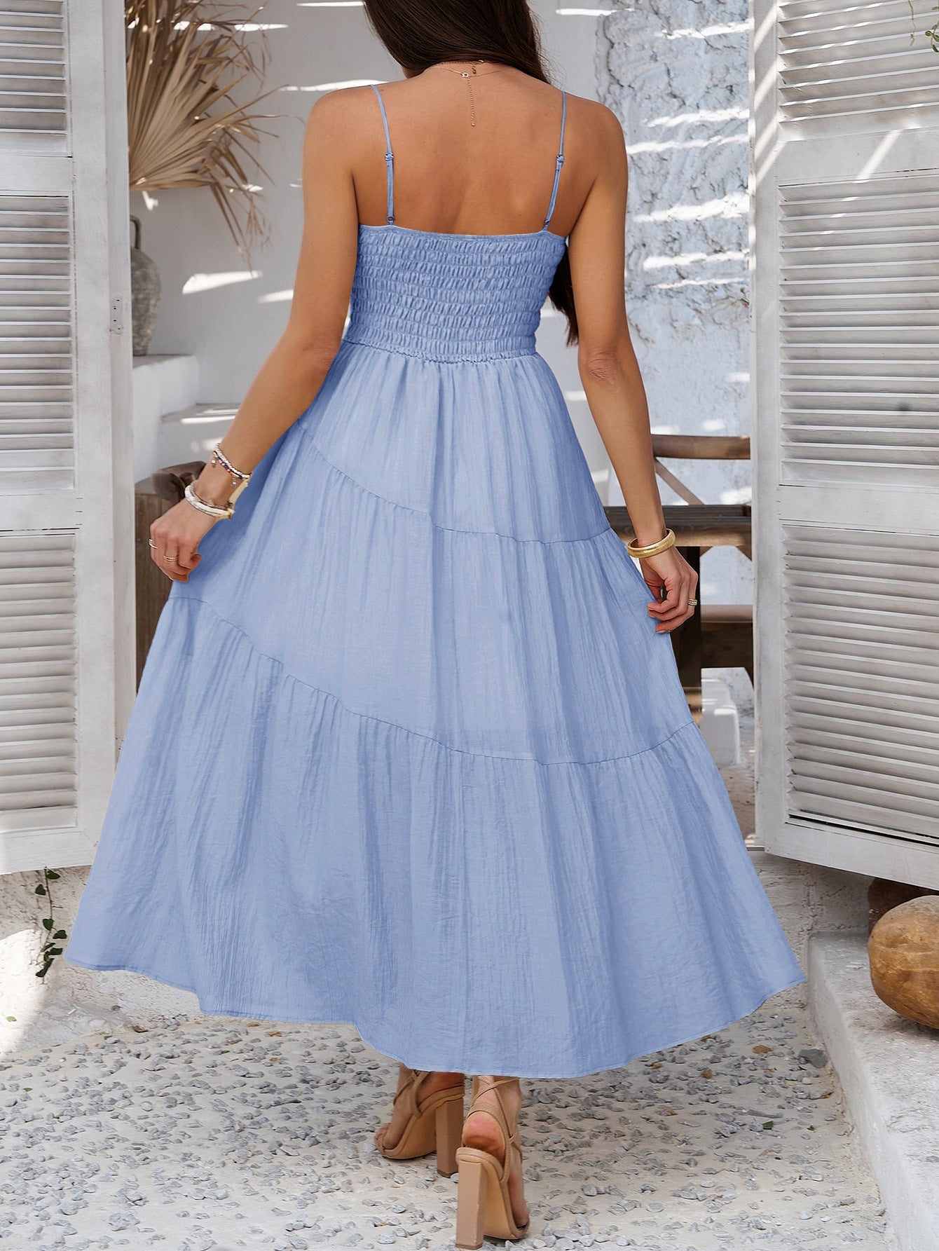 Women Solid High Waist Cami Dress