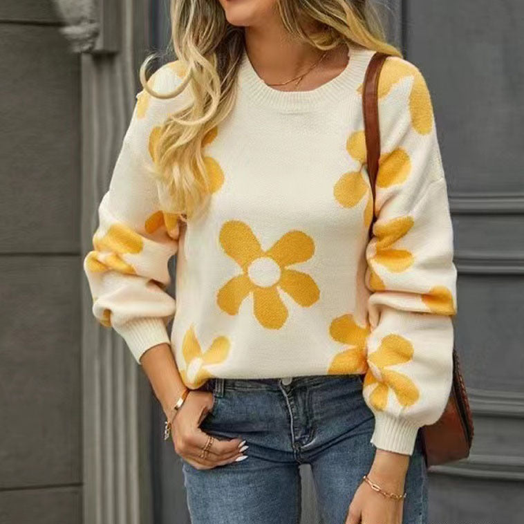 Floral Print Oversized Knit Sweater
