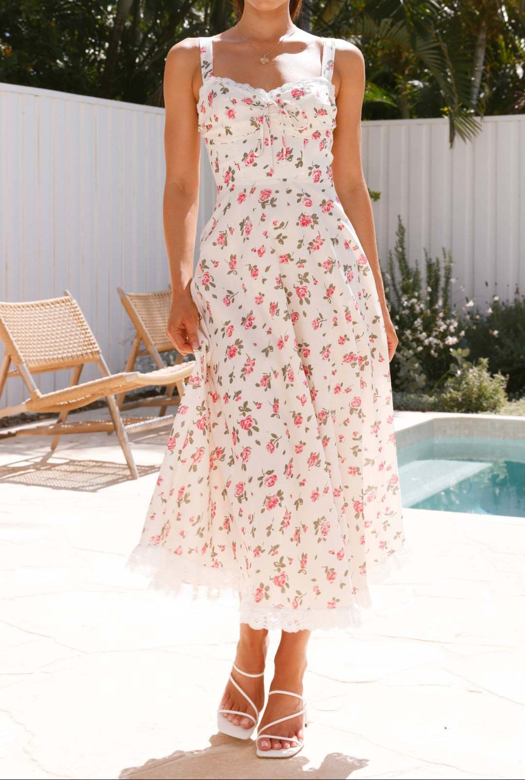 Women Lace Trim V-Neck Cami Dress