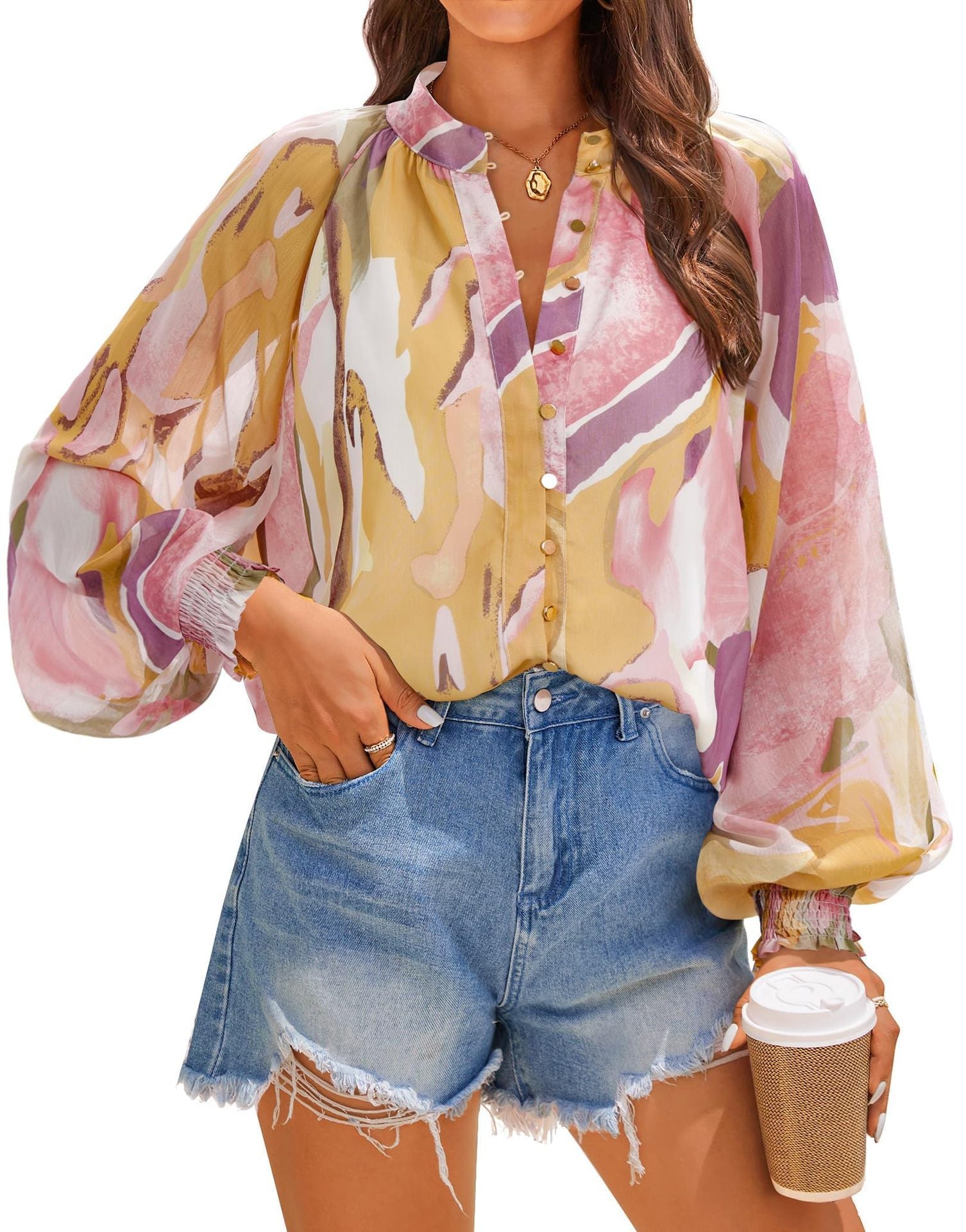 Floral Printed Button-Up Blouse