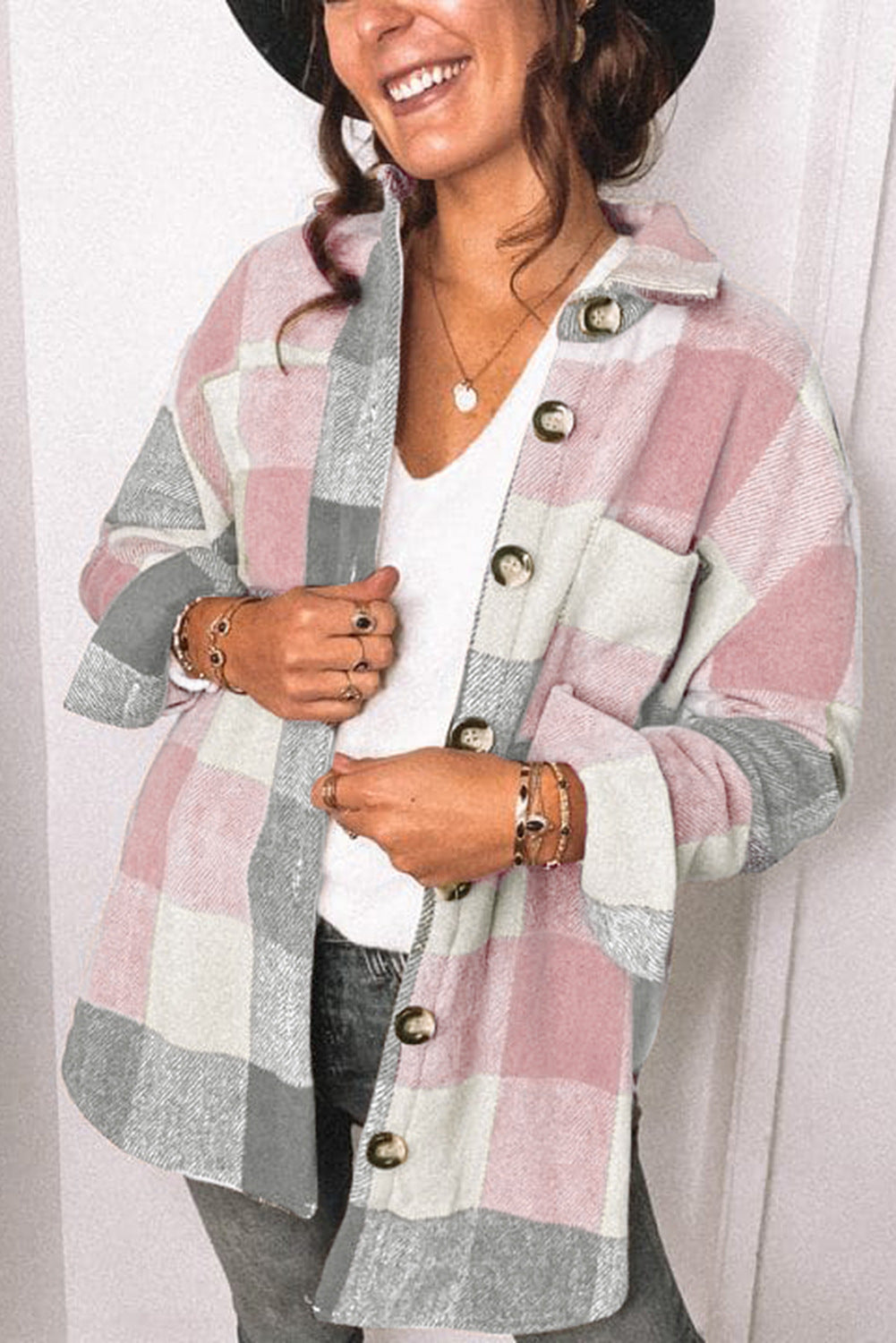 Women's Plaid Button Shirt Jacket