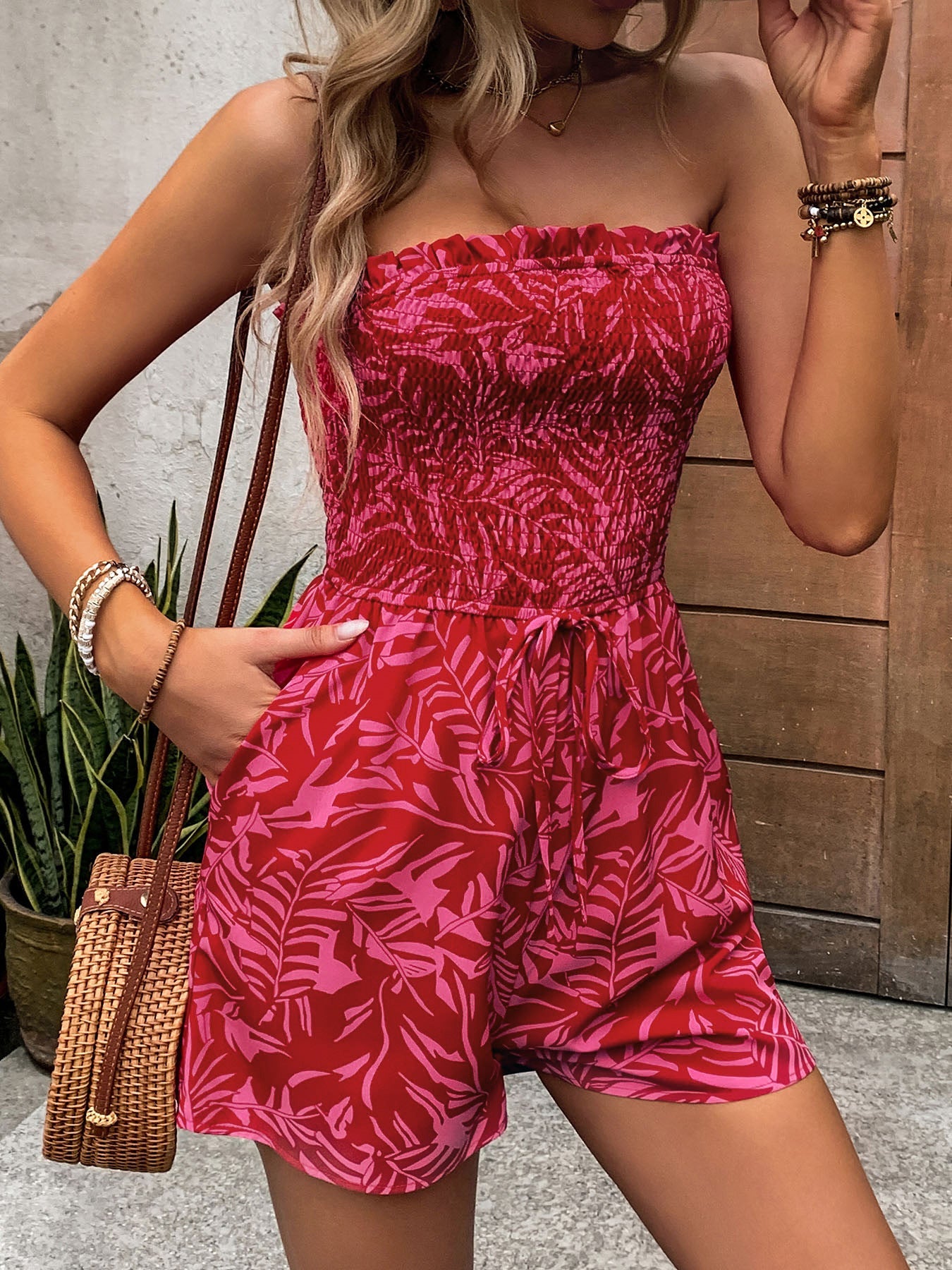 Women's Off Shoulder Printed Strapless Jumpsuit