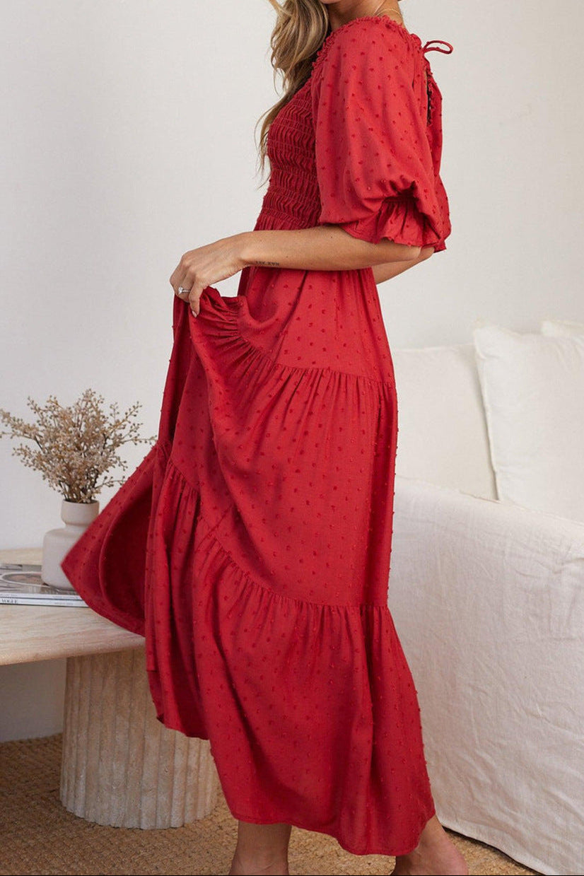 Off-Shoulder Ruffle Backless Maxi Dress