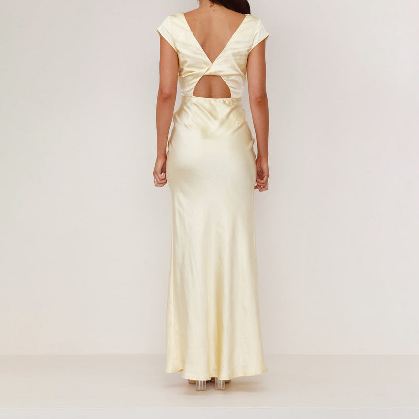 Women Deep V Neck Backless Slim Fit Midi Dress