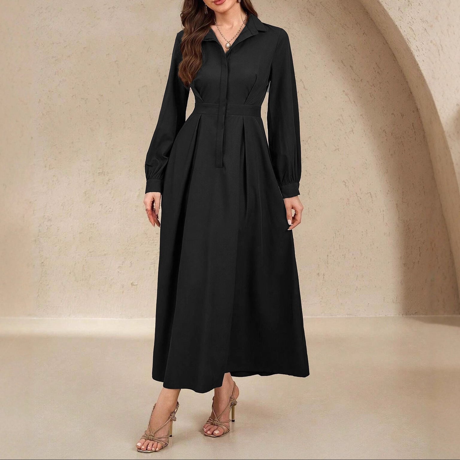 Button-Down Long Sleeve Midi Dress