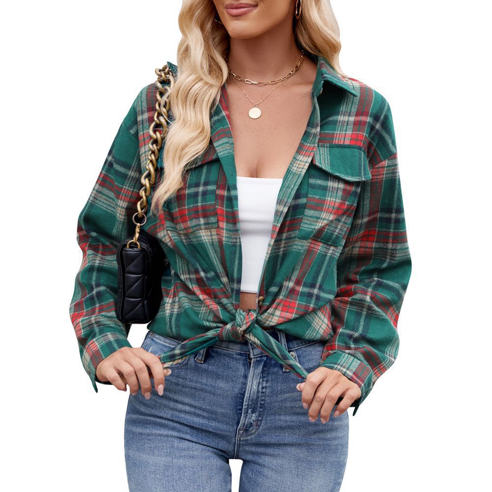 Plaid Button-Down Shirt with Tied Front