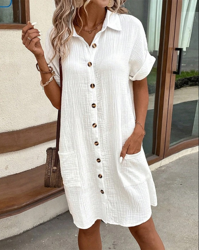 Women's Solid Button Midi Dress