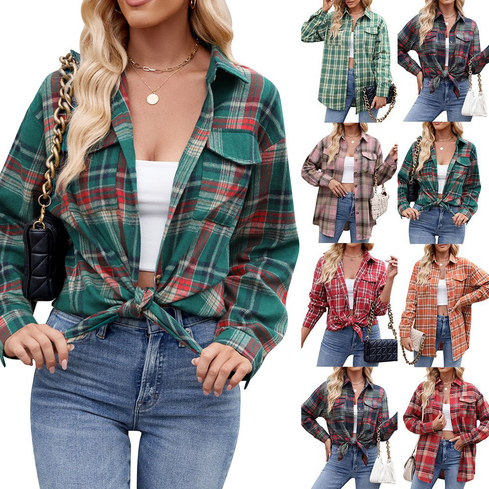 Plaid Button-Down Shirt with Tied Front