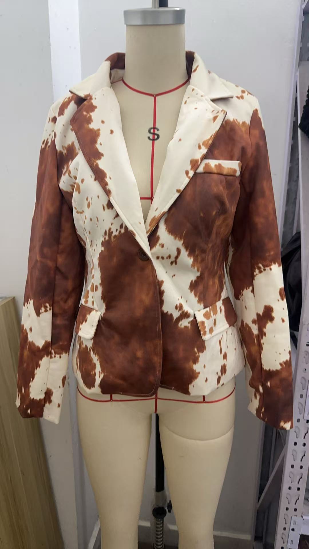 Printed Suede Single-Breasted Jacket