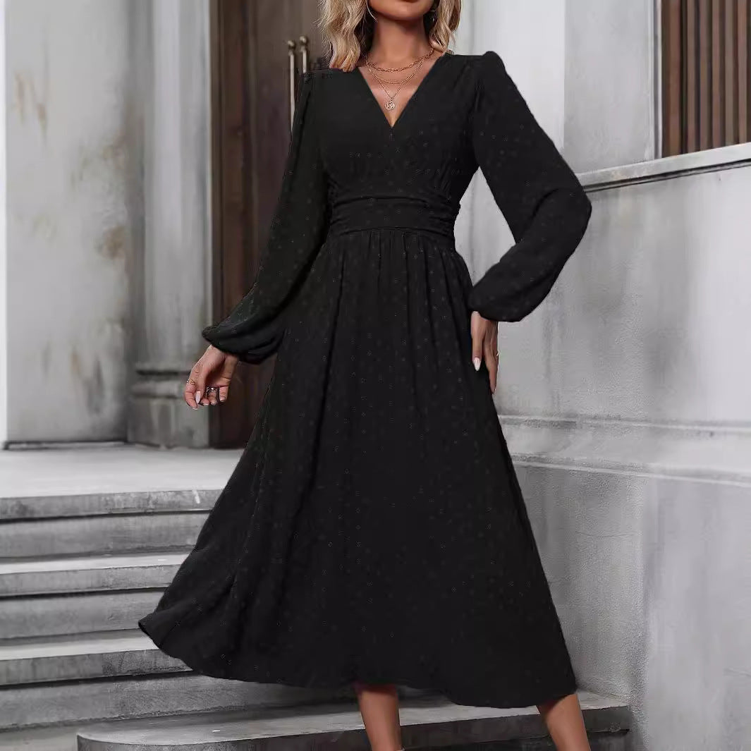 V-Neck Long Sleeve Floral Print Dress