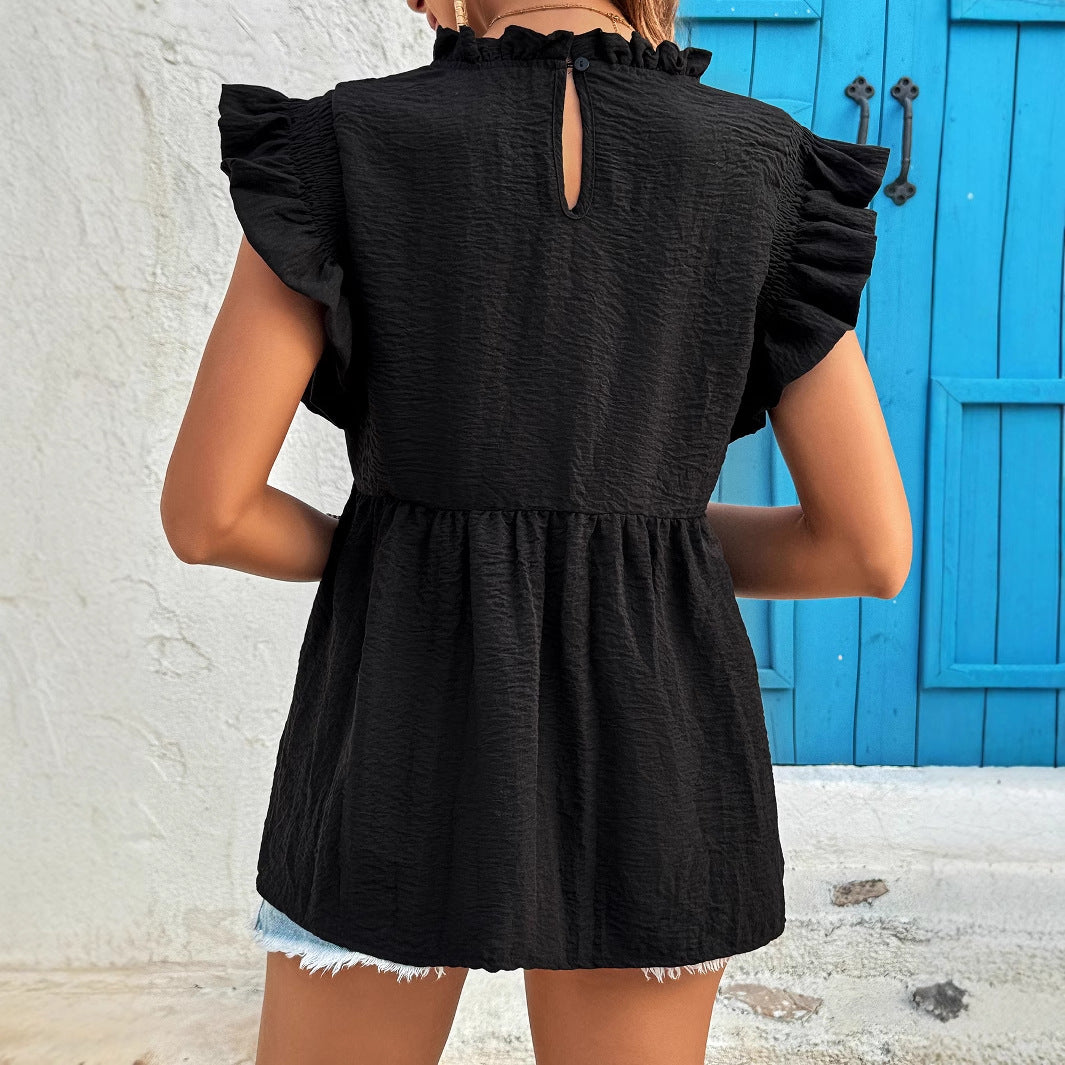 Black Flutter Sleeve Peplum Top