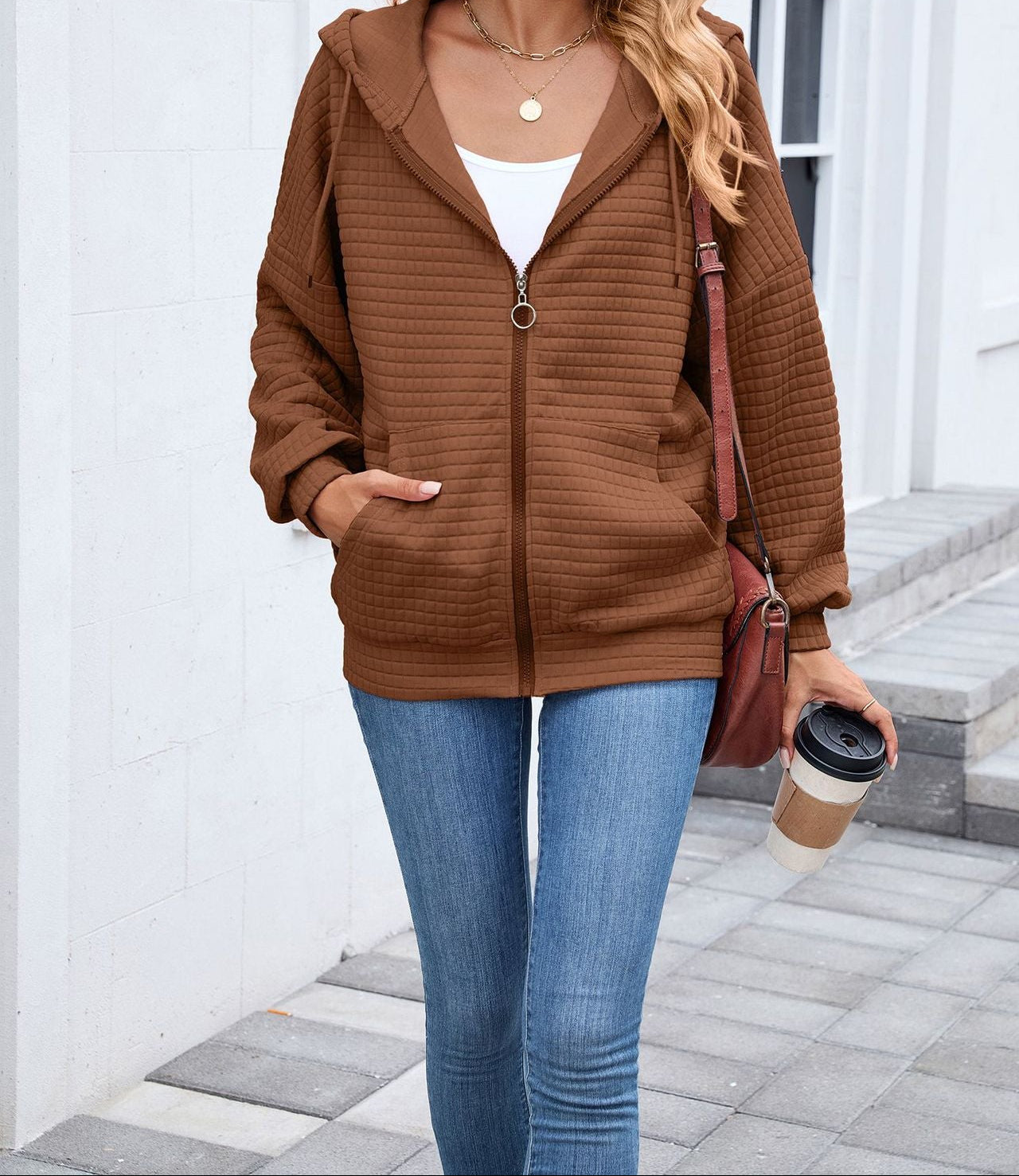 Women's Solid Zip Hooded Sweatshirt