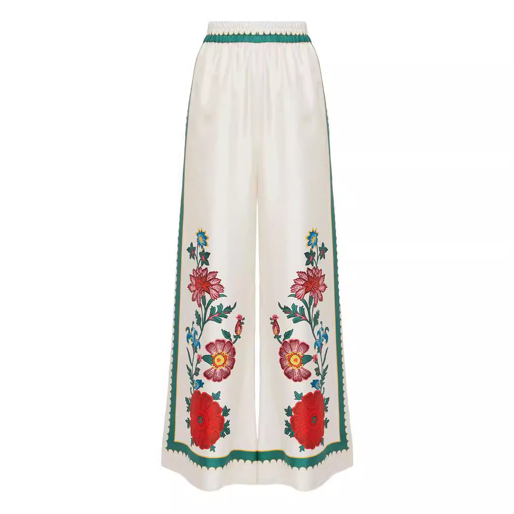Floral Collared Long Sleeve Loose Two Piece Set