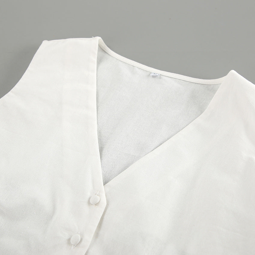 Linen Vest and Wide Leg Pants Two Piece Set