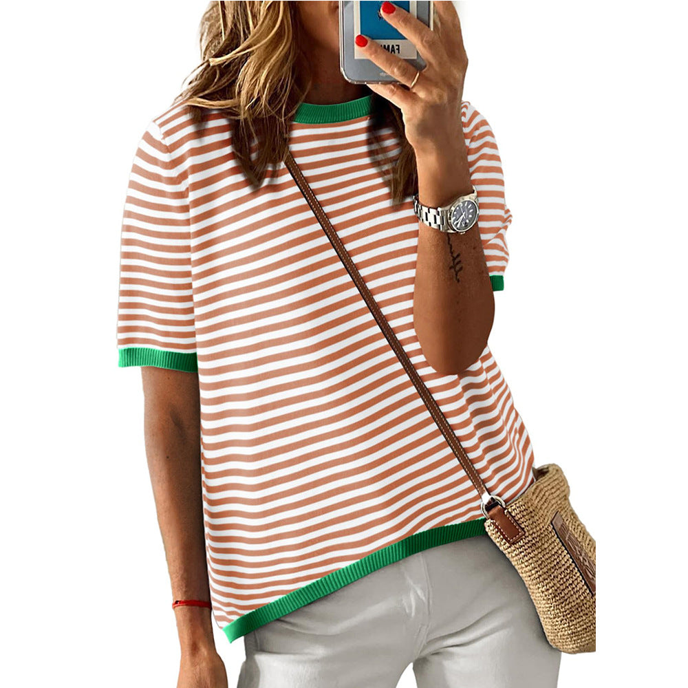Striped Short Sleeve Casual Top